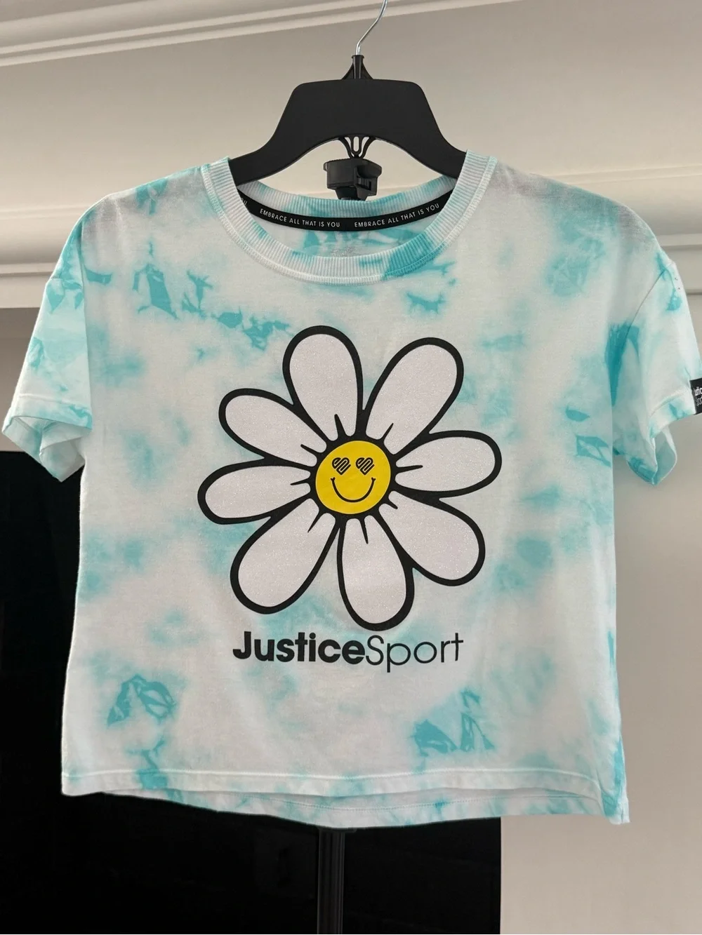 Justice Teal Tie-Dye Daisy Smile Graphic Tee- Girls 10